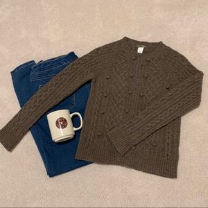 J.Crew Knit Crew Neck Lambswool Brown Dot Sweater